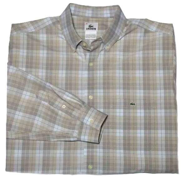 Lacoste Long Sleeve Shirt Button Down Beige Tan Gray Men's Size 44 or XL - Picture 1 of 3